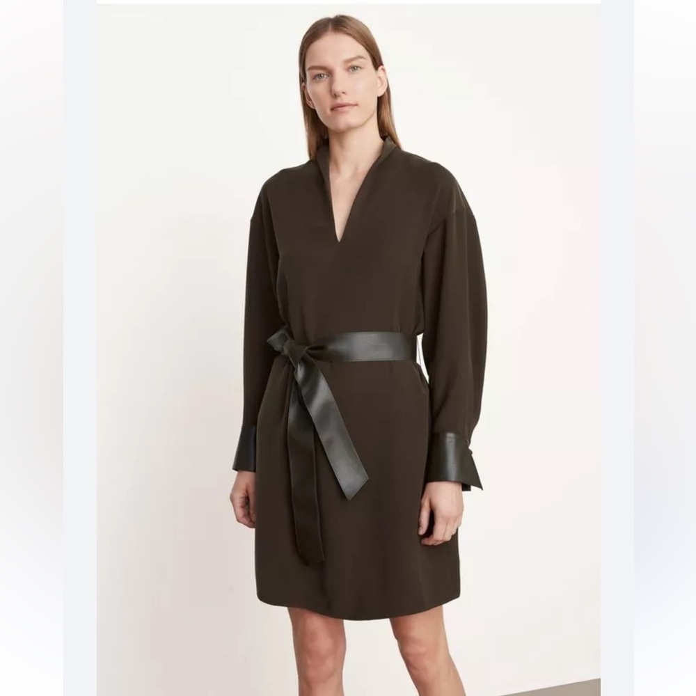 Vince Brown Dress with Leather Accents